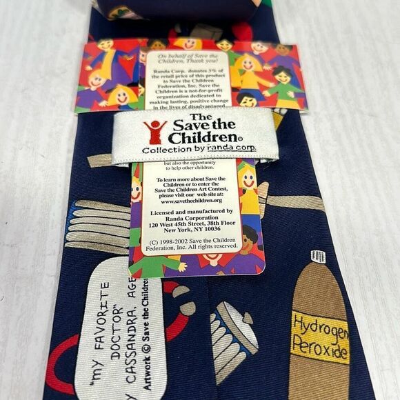 Save the Children Navy Blue Cassandra My Favorite Doctor Silk Necktie Tie NEW - Picture 4 of 6